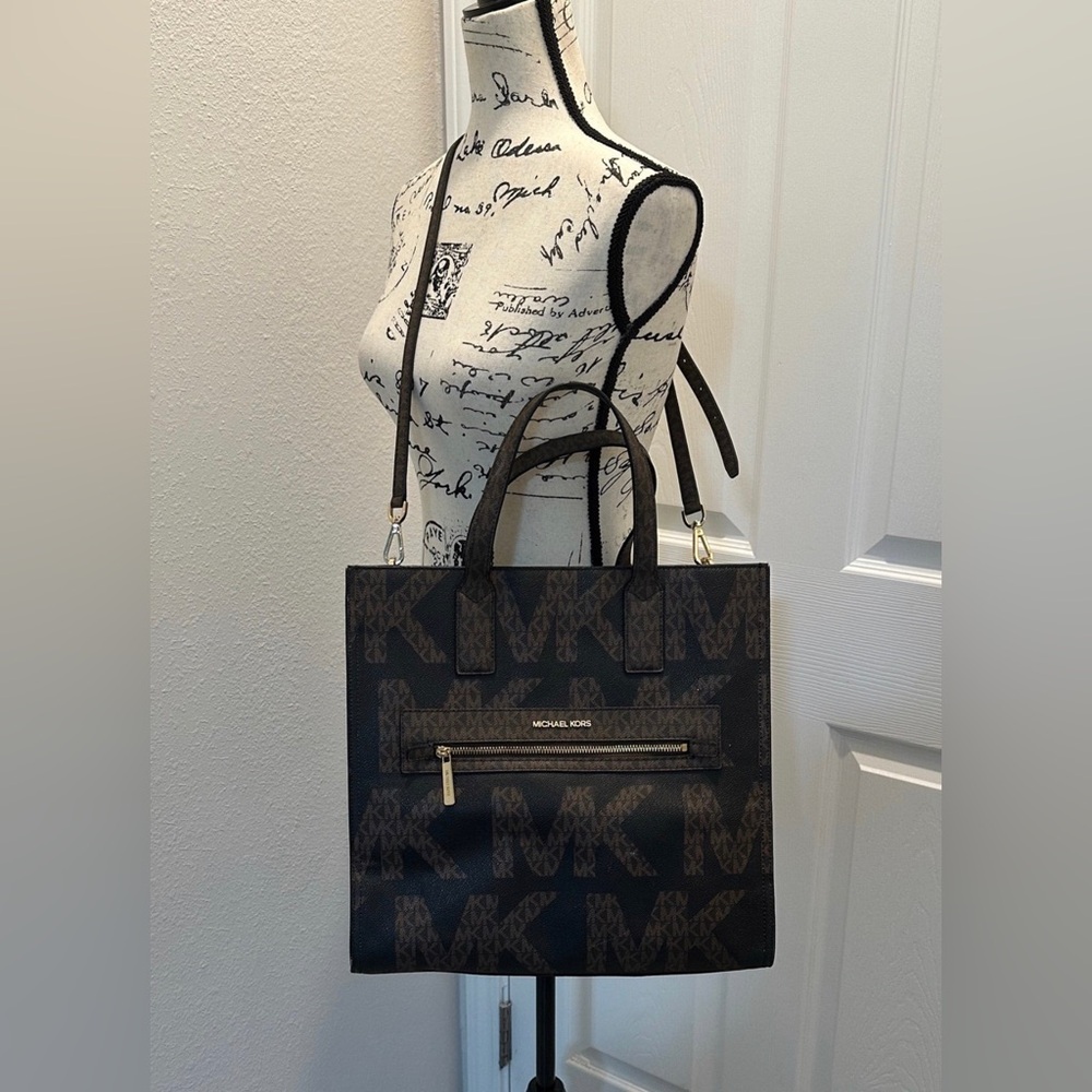 Michael Michael Kors Black and Brown MK Logo Tote with Shoulder Strap